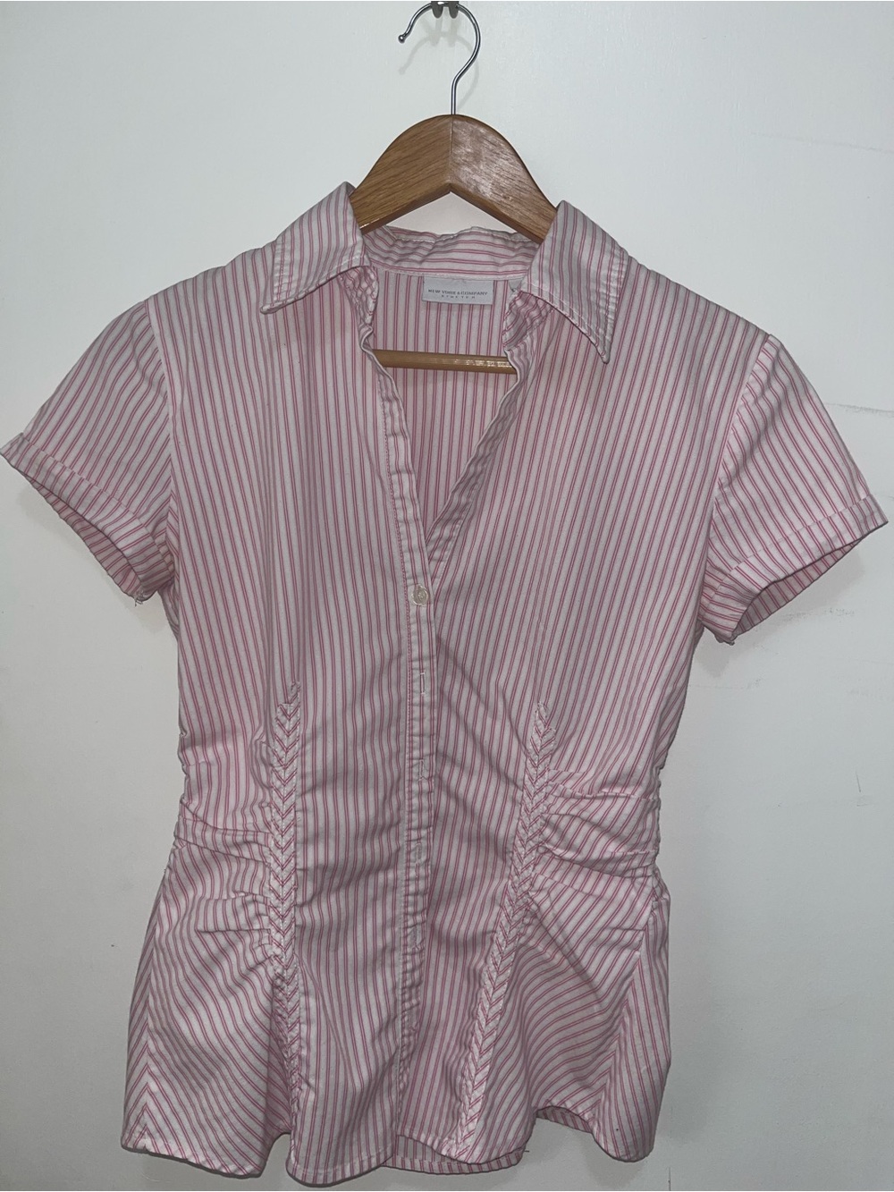 Striped Short-Sleeve Button-Down - Pink & White Top